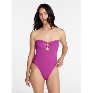 Time and Tru Women's and Women's Plus Cut Out Bandeau One Piece Swimsuit, Sizes XS-3X