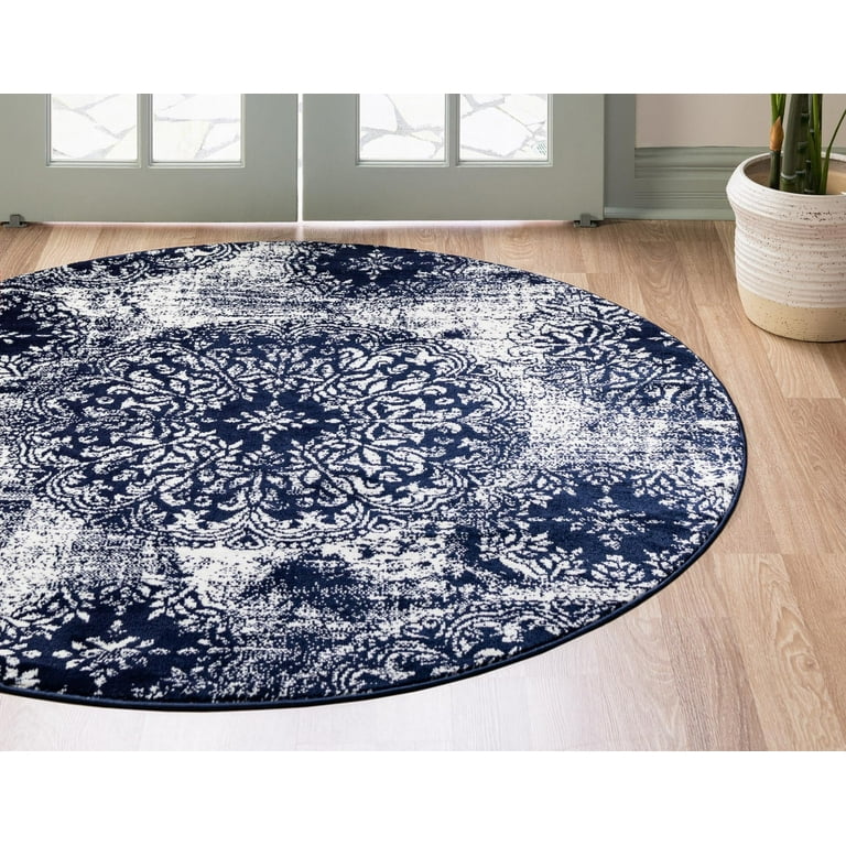 Unique Loom Grand Sofia Rug Navy Blue/Ivory 5' 3 Round Floral Bohemian  Perfect For Dining Room Entryway Bed Room Kids Room 