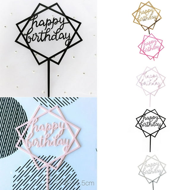 Square Happy Birthday Cake Topper Acrylic Insert Cake Topper; Acrylic Cake Card DIY Glitter Cupcake Smash Candle Stick