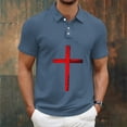 thumbnail image 2 of Mens Waffle Polo Shirts Short Sleeve Moisture Wicking Golf Tennis Polo Casual Shirts with Cross Printed Size 2XL Blue, 2 of 4