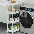 thumbnail image 5 of LLMRR 5 Tier Rolling Storage Cart, Bathroom Storage Cart with Lockable Wheels, Storage Organizer, Mobile Shelving Unit Cart for Bathroom, Laundry Room, Kitchen and Office, White, 5 of 9