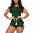 thumbnail image 2 of LEKWK Workout Sets for Women 2 Piece Short Sleeve Crewneck Crop Tops and Drawstring Elastic Waist Shorts Tracksuit Summer Running Athletic Outfits, 2 of 7