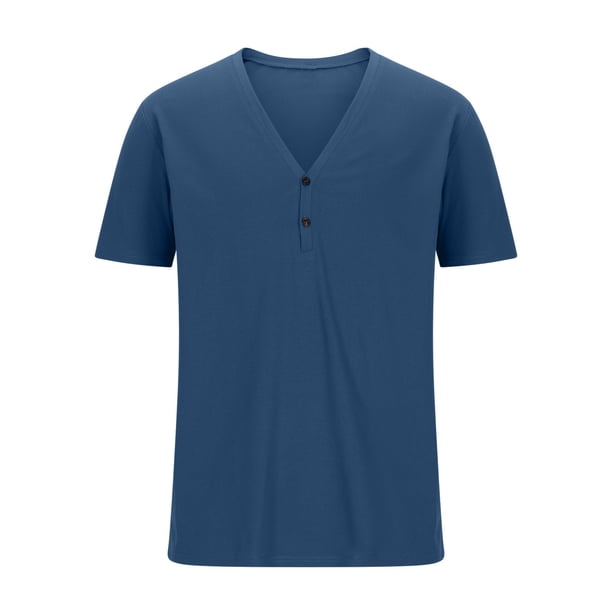 Camisas de Manga Corta de los Hombres con Cuello en V Top de Color Sólido, Blusa Casual para el Aire Libre, el Ocio Y el Uso Diario de Verano
