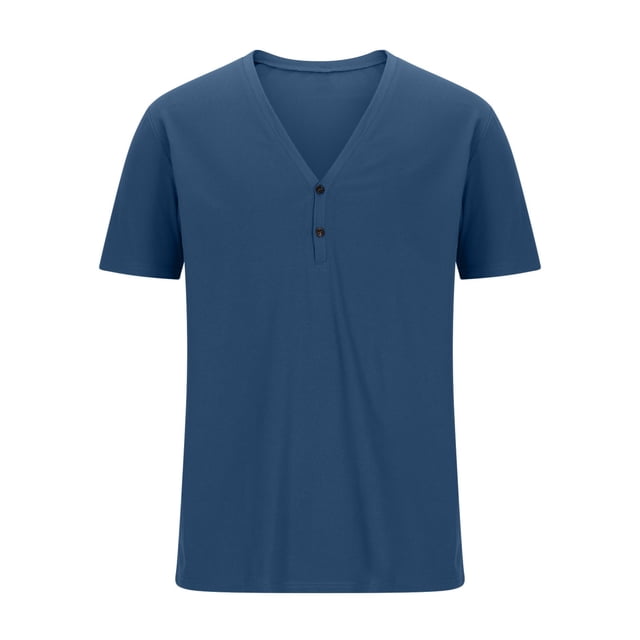Birdeem Shirts for Men Mens V-Neck Solid Color Top Short Sleeve V-Neck Blouses Shirts