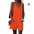 thumbnail image 3 of Combinaison d'Été Sans Manches Col Rond Ample Style Décontracté Polyester Combinaison Décontractée Couleur Unie Poches avant Combinaison de Plage Marche Orange TG, 3 of 5