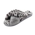 thumbnail image 1 of Zapatillas de felpa de leopardo suave con banda cruzada para mujer, zapatillas peludas, zapatos con punta abierta, diapositivas para interiores y exteriores, 1 of 5
