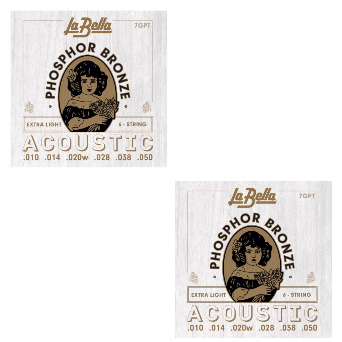 La Bella Guitar Strings 2 Pack  Acoustic Phosphor Bronze Extra Light 010-050