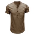 thumbnail image 5 of Hotian Mens Big & Tall Short Sleeve Half Button Linen Henley Shirt with Pocket Khaki M (One Size Smaller), 5 of 5