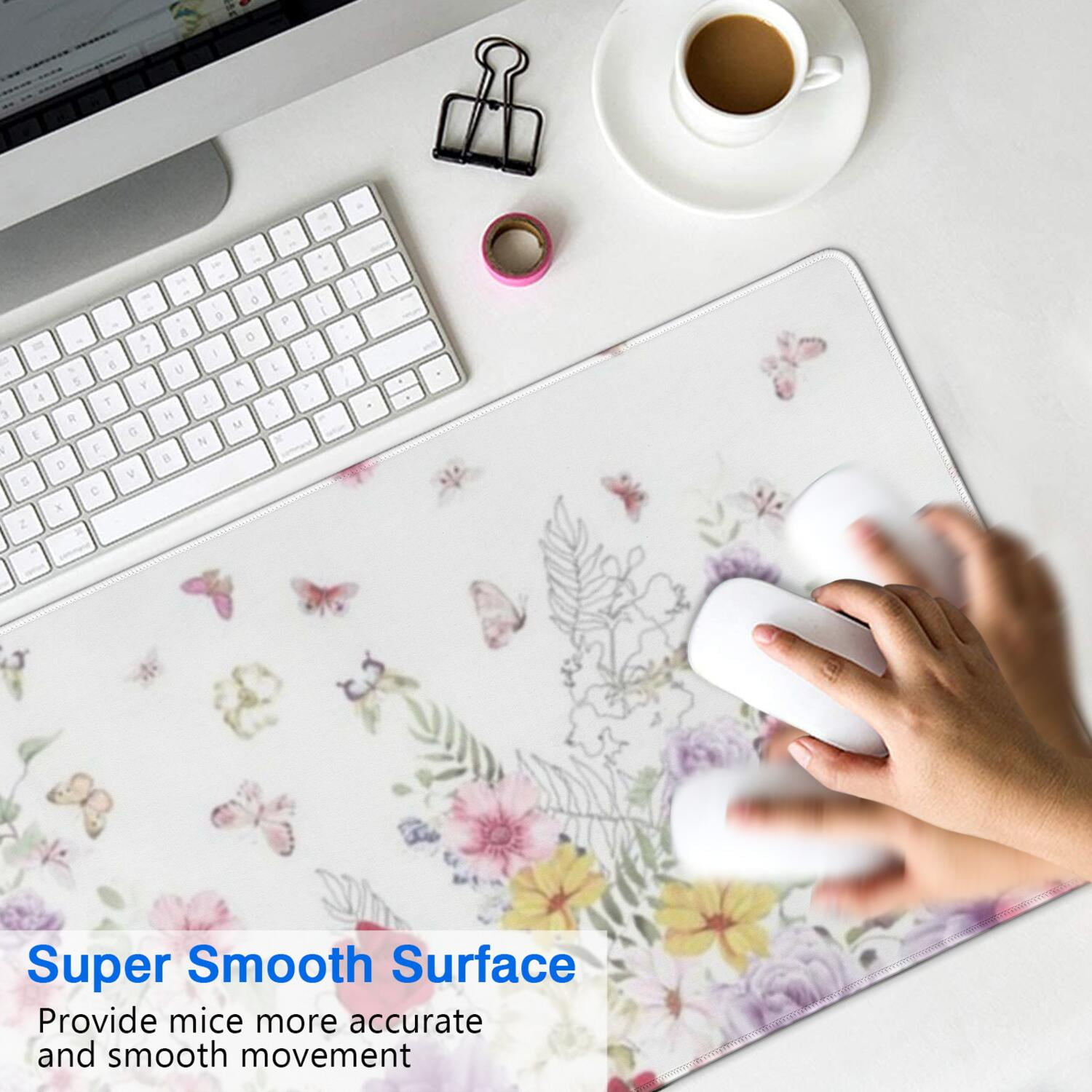 Long Mouse Pads for Desk,Pioneer Flower Floral Print Pattern Desk Mats on Top Of Desks, Desk Mouse Pad Extra Large with 3mm Non-Slip Base and Stitched Edge for Gaming,Office,Work,Home 31.5"x11.8"