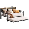 thumbnail image 5 of Full Size Bed Frame, Lofka Daybed with Pop Up Trundle and Charging Station for Small Space|Apartment, Dark Gray, 5 of 7