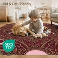thumbnail image 4 of ODIKA 8'x10' Washable Area Rug Non-Shedding, Easy Care, Pink Boho Maximalist Interlocking Rings Symmetrical Border Retro for King Size Bedroom Under Bed, Master Suite, 4 of 7