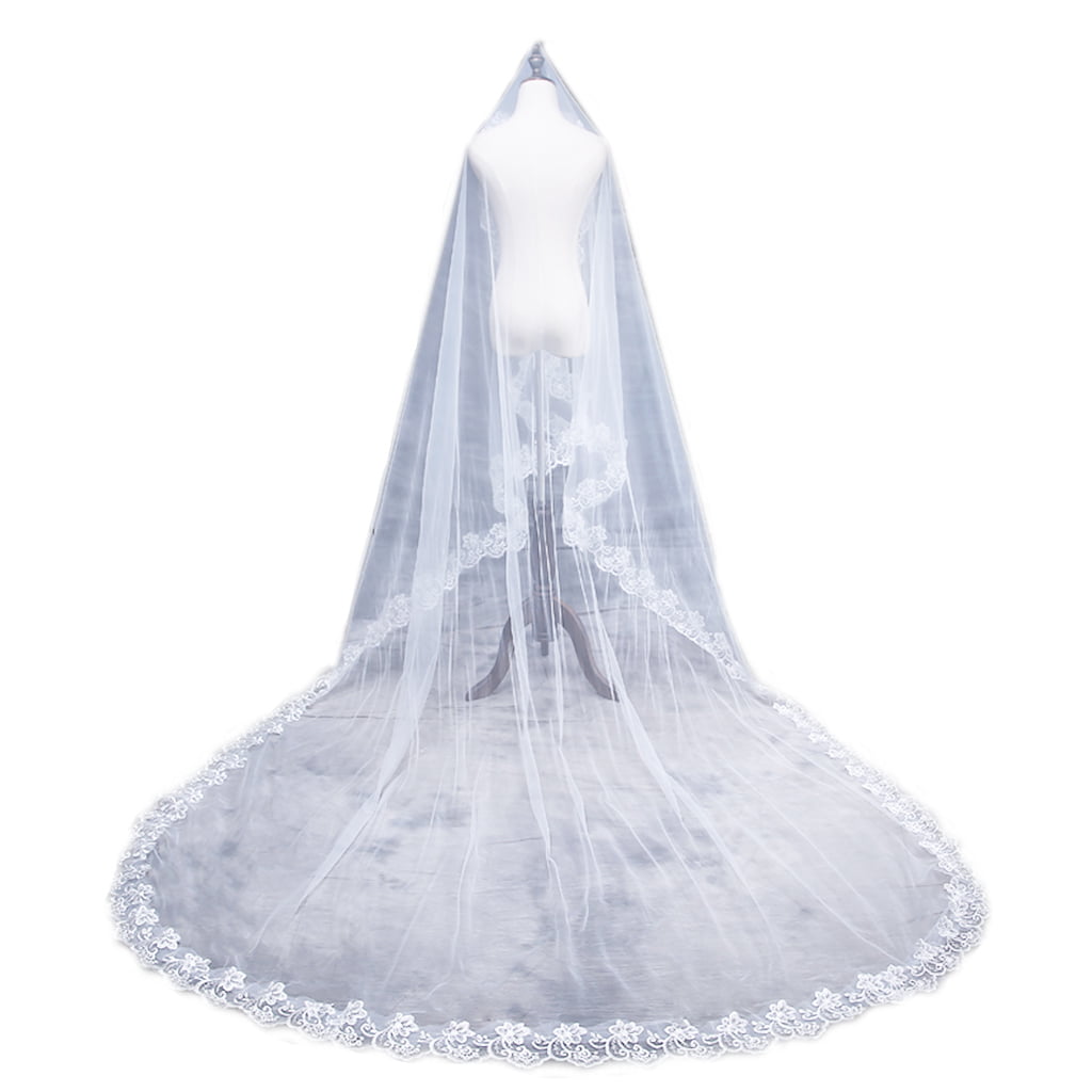 1.5/2/3/5M 1Layer White Ultra Long Wedding Tulle Embroidered Applique Edge 