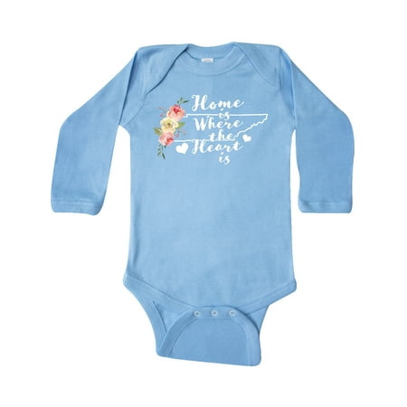 

Inktastic Tennessee Home is Where The Heart is with Watercolor Floral Gift Baby Girl Long Sleeve Bodysuit