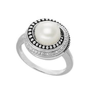 Honora 8.5-9 mm Freshwater Pearl & 1/8 ct Diamond Halo Ring in Sterling Silver