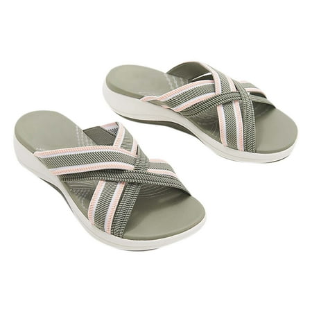 

Womens Wedge Flip Flops Sandals Upgrade Elastic Cross Correction Slides Sandals Summer Comfortable Platform Bohemia Casual Thong Sandal