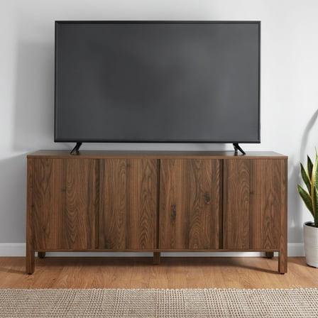 Mainstays 4-Door TV Console for TV’s up to 65”, Canyon Walnut Finish