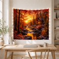 thumbnail image 5 of Autumn River Landscape with Cabin at Sunset, Serene Digital Art for Nature Lovers, Rustic River Scene Artwork, Housewarming Gift Tapestry Wall Hanging for Bedroom and Living Room, 5 of 7
