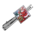 thumbnail image 1 of Christmas Holiday Santa Sleigh Ready to Go Square Tie Bar Clip Clasp Tack- Silver or Gold, 1 of 5