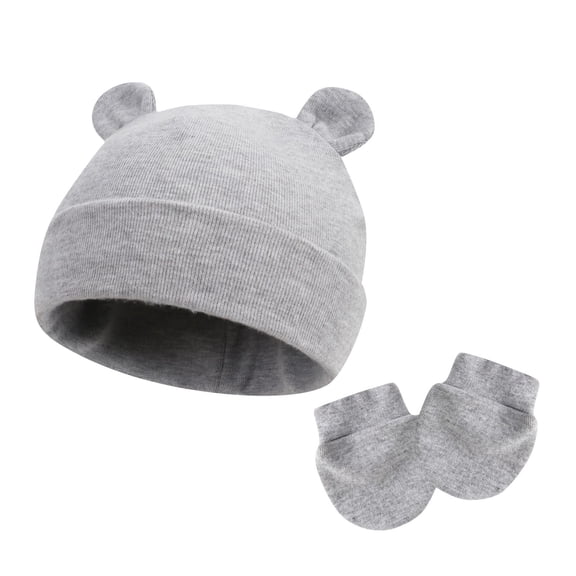 Zwiiyzr Kids Winter Beanie and Gloves Set Bear Knit Hat Unisex Gloves Winter Gift for Boy Girl 6-12 Months Gray
