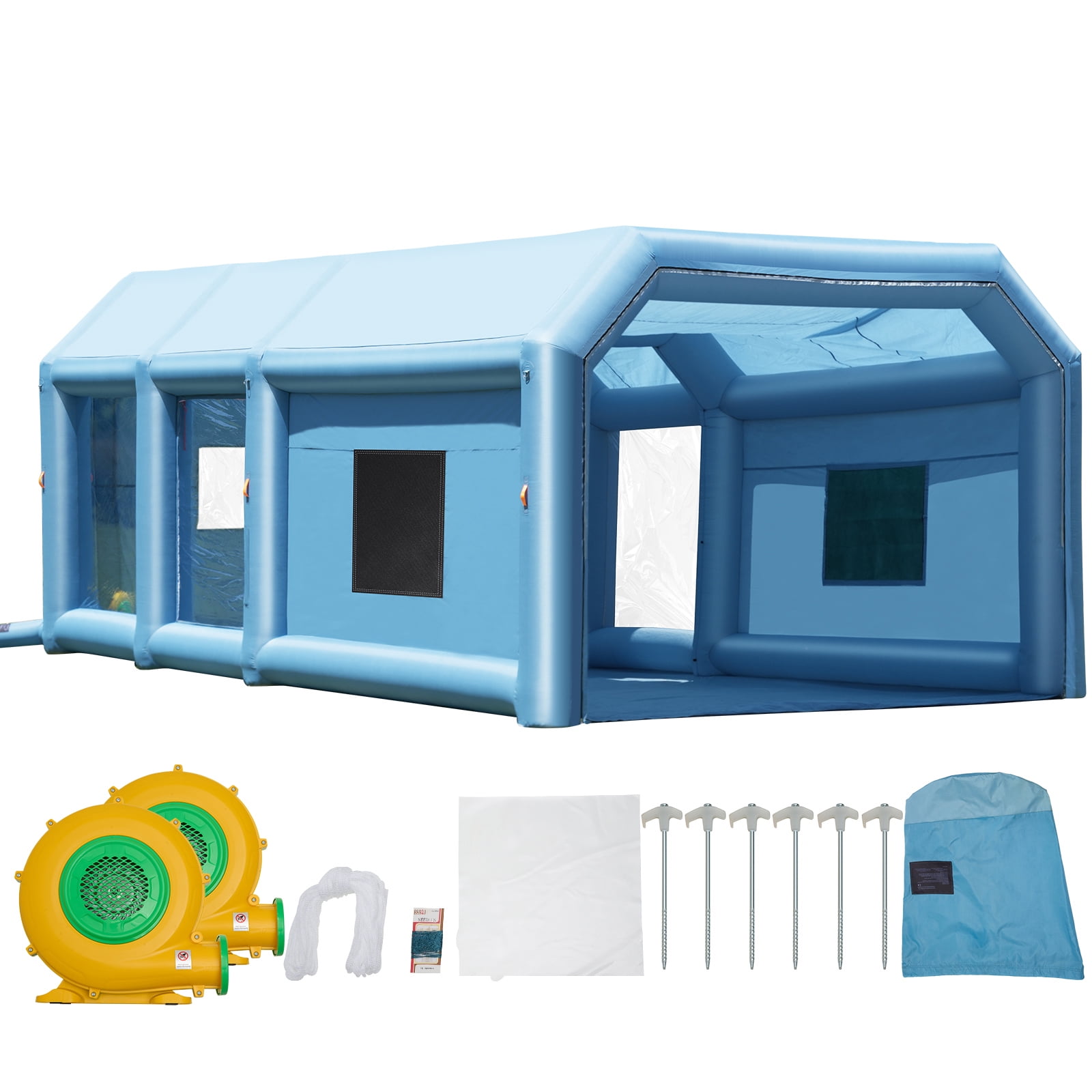 KFFKFF Inflatable Paint Booth, Dimensions 32.8 x 21 x 14.8 ft, Includes 1100W+750W Efficient Blowers, Air Filtration Unit, Ideal for Spraying Large Trucks, Vans, Machinery