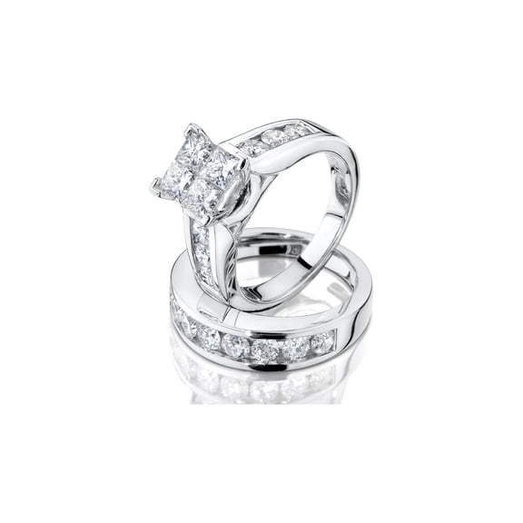 1.50 Carat (Ctw H-I, I2-I3) Princess Cut Diamond Engagement Ring and Wedding Band Set in 14K White Gold