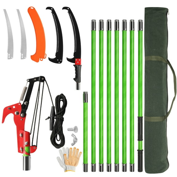24ft Manual Pole Saw Pruner - Lightweight Tree Trimmer with Steel Blade for High Branches & Palms