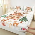 thumbnail image 3 of Manfei Cartoon Gingerbread House Twin Sheet Sets,Cute Christmas Reindeer Twin Fitted Sheet,Cute Chic Xmas Tree Flat Sheet For Kids Gitl,Ultra Soft Home Decor,3pcs, 3 of 7