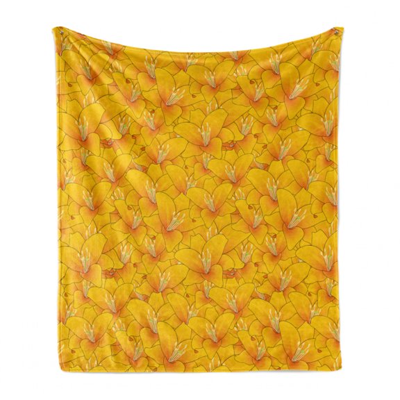 Flower Soft Flannel Fleece Blanket, Floral Theme Botanical Motif with Spring Blooming Orange Lilies Pattern, Cozy Plush for Indoor and Outdoor Use, 60" x 80", Orange and Pale Orange, by Ambesonne