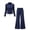 Navy, variant on Girls Navy 2 Piece Activewear Matching Set - Crop Zip Jacket & Elastic Waist Flare Pants,Size 5-6T