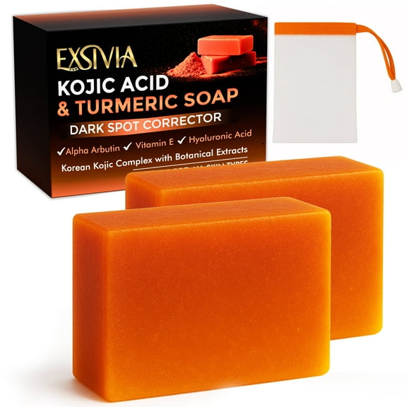 Kojic Acid & Turmeric Dark Spot Corrector Soap Bar With Vitamin C Hyaluronic Acid, Shea Butter & Rosehip Oil, Original Korean Kojic Complex Balancing Cleanser for All Skin Types 2 pack