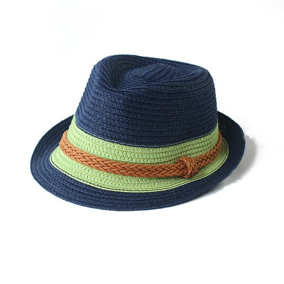 Kids Color Matching Straw Weaving Hat Simple Outdoor Sports Hat for Kids Wide Brims Foldable Sunproof Bucket Hat