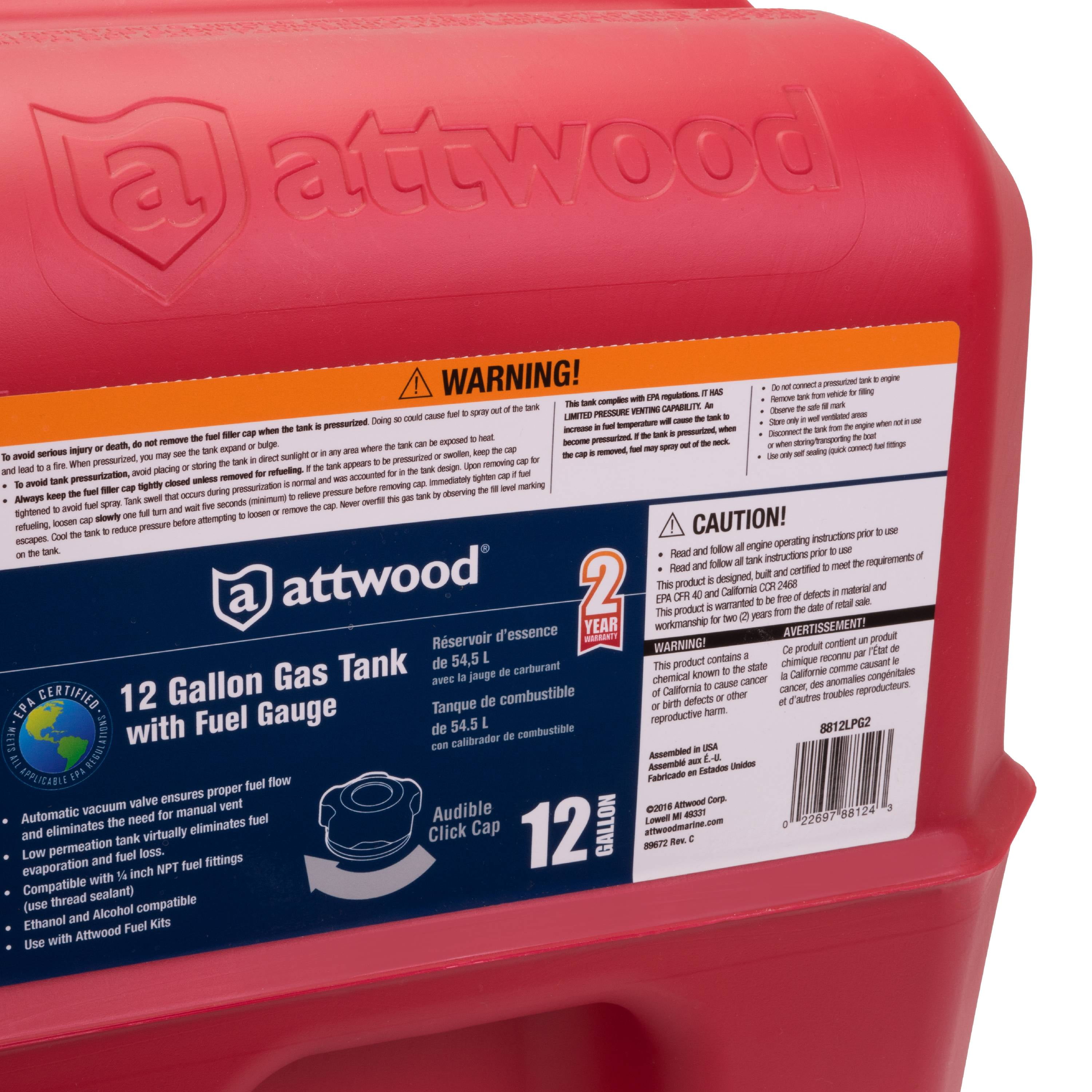 Attwood 8812LPG2, 12 Gallon Portable Fuel Tank EPA Certified