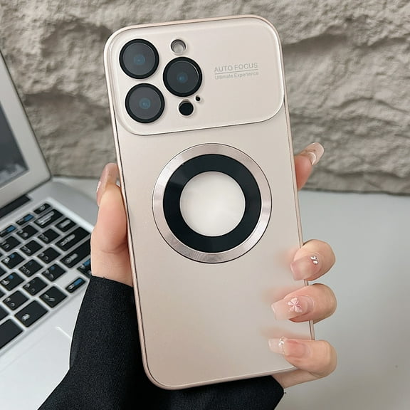 Magnetic for iPhone 16 Pro Case, Compatible with MagSafe, Camera Lens Protection, Logo View, Ultra Slim Military Grade Drop Proof Glossy Hard PC Phone Case Cover for iPhone 16 Pro, Gold