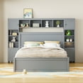 thumbnail image 3 of Queen Size Platform Bed, Solid Wood Bed Frame with All-in-One Cabinet, Shelves, USB Port, Sockets, 4 Storage Drawers, Multifunctional  Platform Bed Frame for Bedroom, Guest Room, Apartment, Gray, 3 of 9