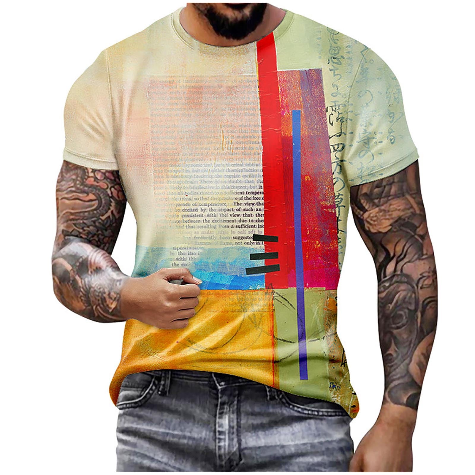 Trendy T Shirts For Men Round-Neck Blouses & Shirts Men Fashion Casual 3D Digital Printing Sports Short Sleeve Summer Casual Fashion Shirts Men Yellow XL - Walmart.com