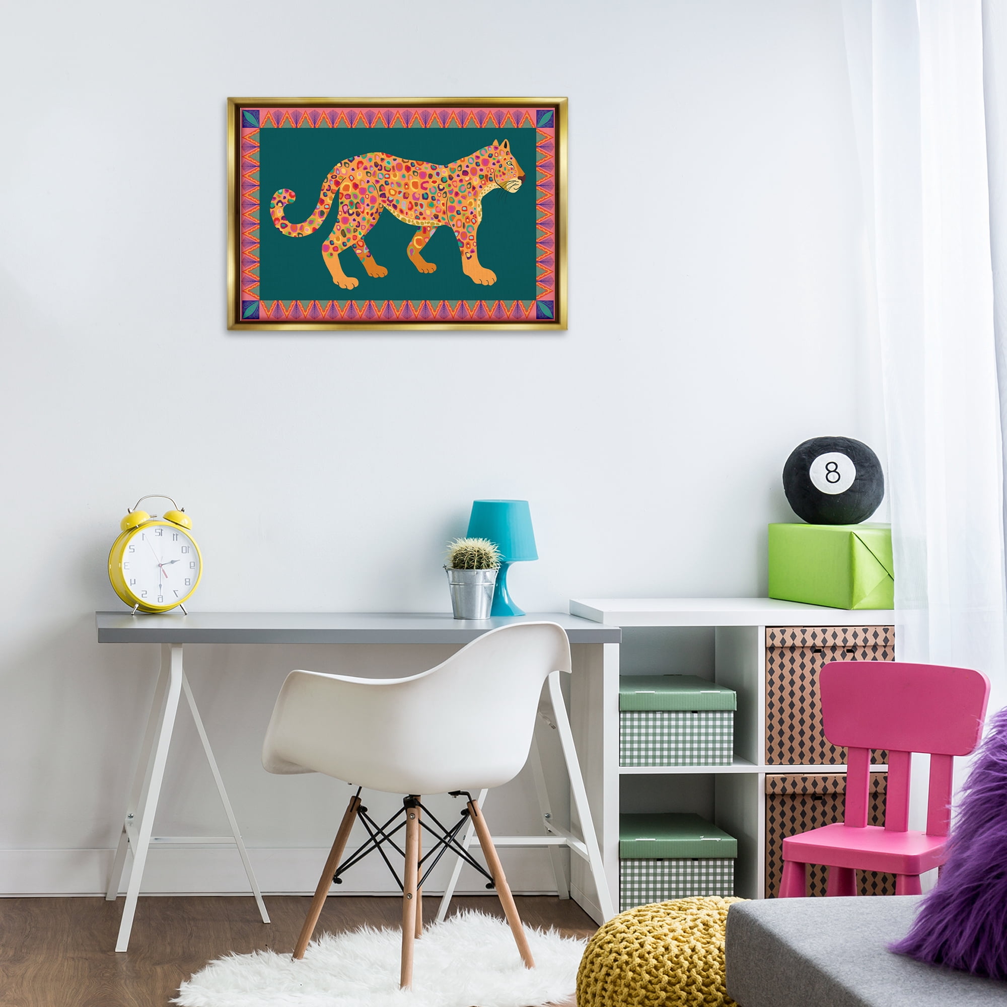 Stupell Industries Bold Patterned Lion Animals Painting Gold Floater Framed Canvas Art Print Wall Art, 31 x 21