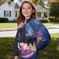 thumbnail image 3 of Uorisanigo Girls Half Zip Collar Sweatshirts Fall Trendy Galaxy Western Horse Long Sleeve Pullover Crop Tops Oversized Kids Quarter-Zip Pullover Jacket Drop Shoulder Jacket Outerwear, 3 of 7