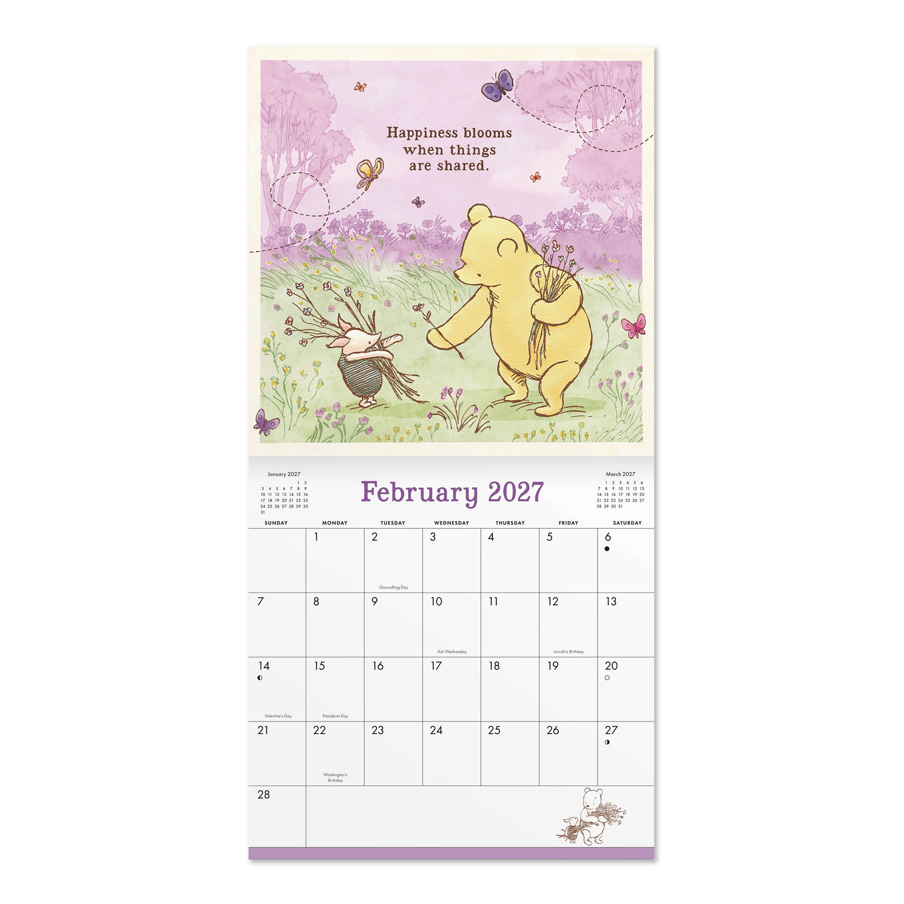 2027 Winnie the Pooh Mini Hanging Wall Calendar 7x7 January-December Gridded