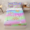 thumbnail image 2 of Manfei Cartoon Rainbow Zipper Twin Comforter Sets with Fitted Sheet and 2 Pillowcases, Watercolor Wave Lines Zipper Bedding Set, Green Pink, Stars Reversible, 4pcs, 2 of 7