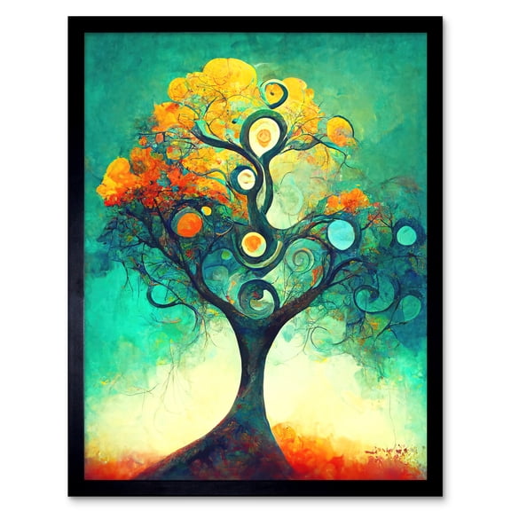 Klimt Inspired Luminous Abstract Autumn Fall Tree Art Print Framed Poster Wall Decor 12x16 inch