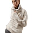 thumbnail image 3 of Women'S Sweaters Fall Winter Quarter Zip Casual Diamond Knit Pullover Apricot S, 3 of 9