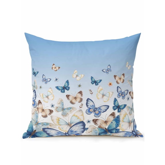 Waterproof Outdoor Throw Pillows with Inserts 16"x16", Blue Ombre Butterfly Soft Decorative Pillowcases for Couch Bedroom, Pastoral Farmhouse Butterflies Pillow Covers for Sofa Living Room
