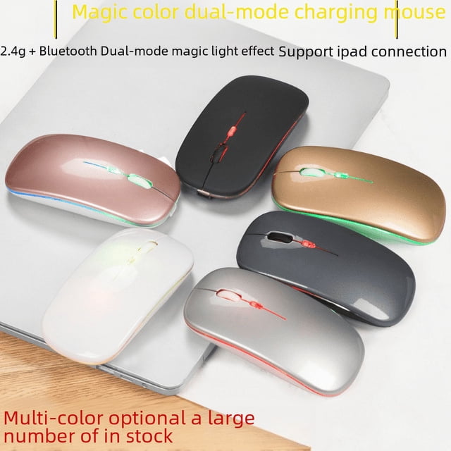 Ratón inalámbrico de modo dual con Bluetooth, carga silenciosa, para computadora portátil, juegos de oficina, ratón Bluetooth luminoso