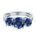 thumbnail image 3 of Gem Stone King 2.87 Ct Round Blue VS Created Sapphire 925 Sterling Silver 3-Stone Ring, 3 of 5