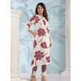 thumbnail image 3 of White & Maroon Bold Floral Printed Viscose Kurta Pant Set, 3 of 5