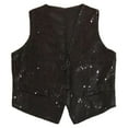thumbnail image 4 of Kids Sequin Vest Kids Sleeveless Black Vest Sparkly Vest Hop Jazz Modern Dance Dance Performance 6-10 Years, 4 of 5