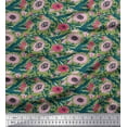 thumbnail image 1 of Soimoi Japan Crepe Satin Fabric Leaves & Floral Block Printed Craft Fabric by The Yard 42 Inch Wide, 1 of 3