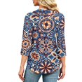 thumbnail image 7 of Boho Print Blouse for Women, V-Neck 3/4 Sleeve Tunic Top with Button Detail - Loose Fit Bohemian Casual Shirt for Fall & Winter Blue L, 7 of 7