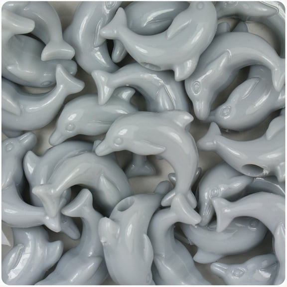 BeadTin Grey Opaque 25mm Dolphin Pony Beads (24pcs)