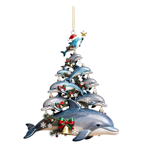 2D Stacked Sea Animal Christmas Acrylic Ornament, Cute Tree Hanging Pendant, Acrylic Hanging Ornament Home Party Decor for Living Room, Bedroom, Mantle and Porch Display,C